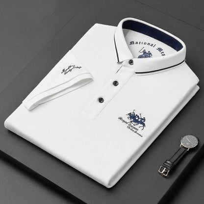 Men's Polo Shirt Short Sleeve Contrast Collar Embroidered