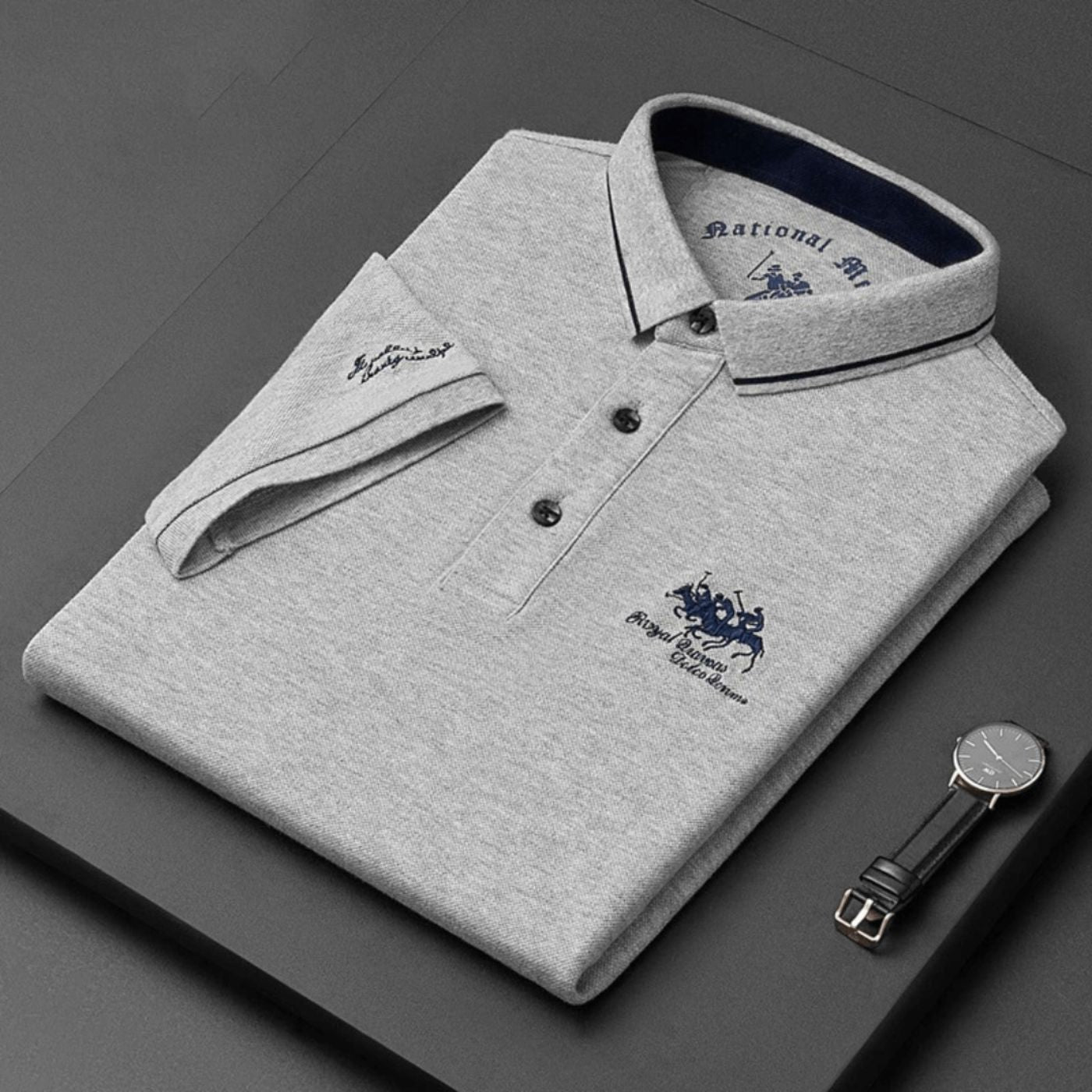 Men's Polo Shirt Short Sleeve Contrast Collar Embroidered