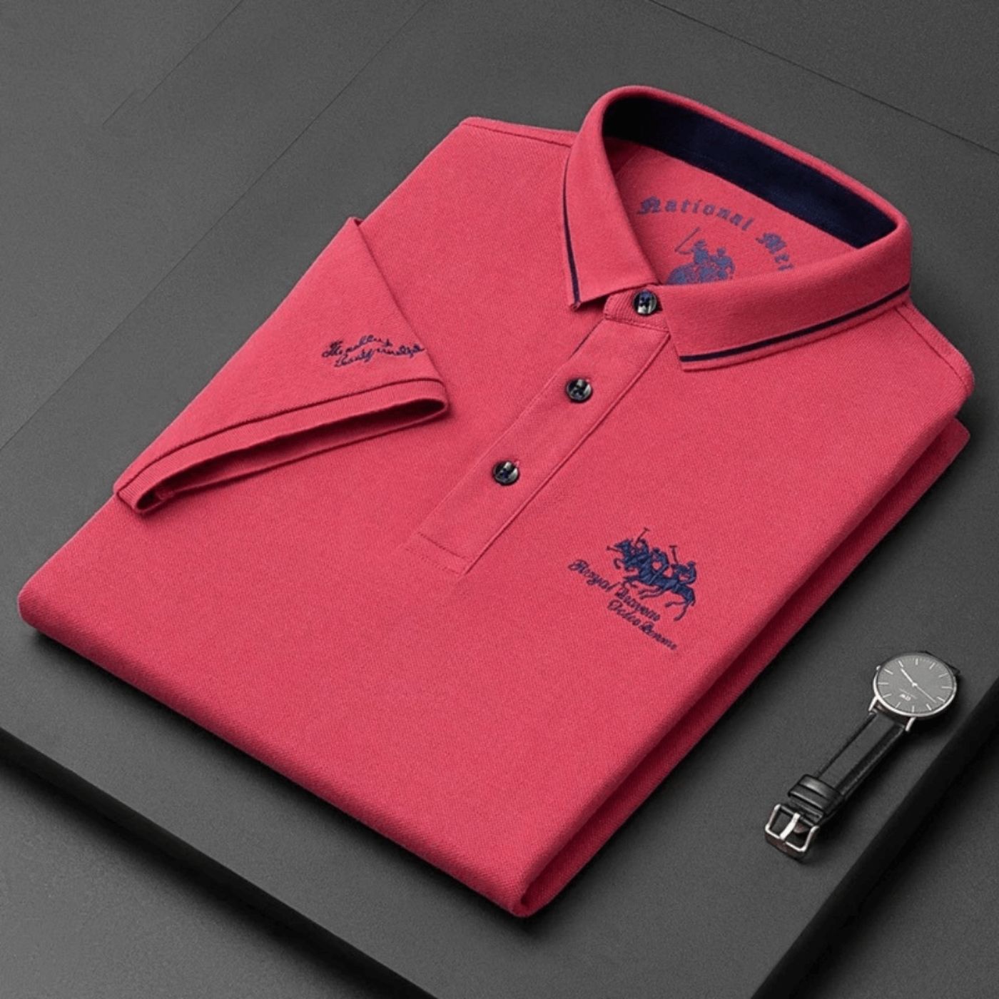 Men's Polo Shirt Short Sleeve Contrast Collar Embroidered