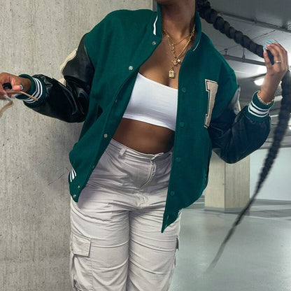 Women's Graphic Bomber Jacket Bone Sleeve Design