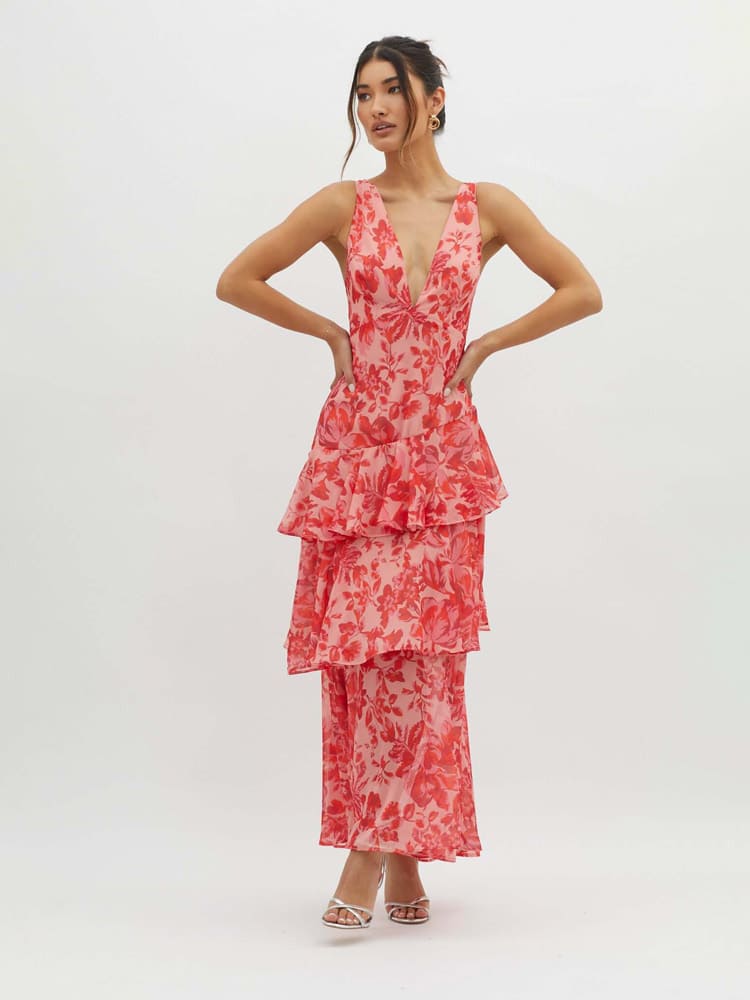 Kay Women's Floral Maxi Dress Strappy Back