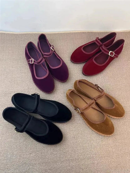 Velvet Ballet Flats for Women – Elegant & Comfortable Mary Jane Design