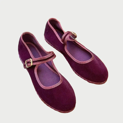 Women's Velvet Ballet Flats Mary Jane Comfortable Design - VibreMode