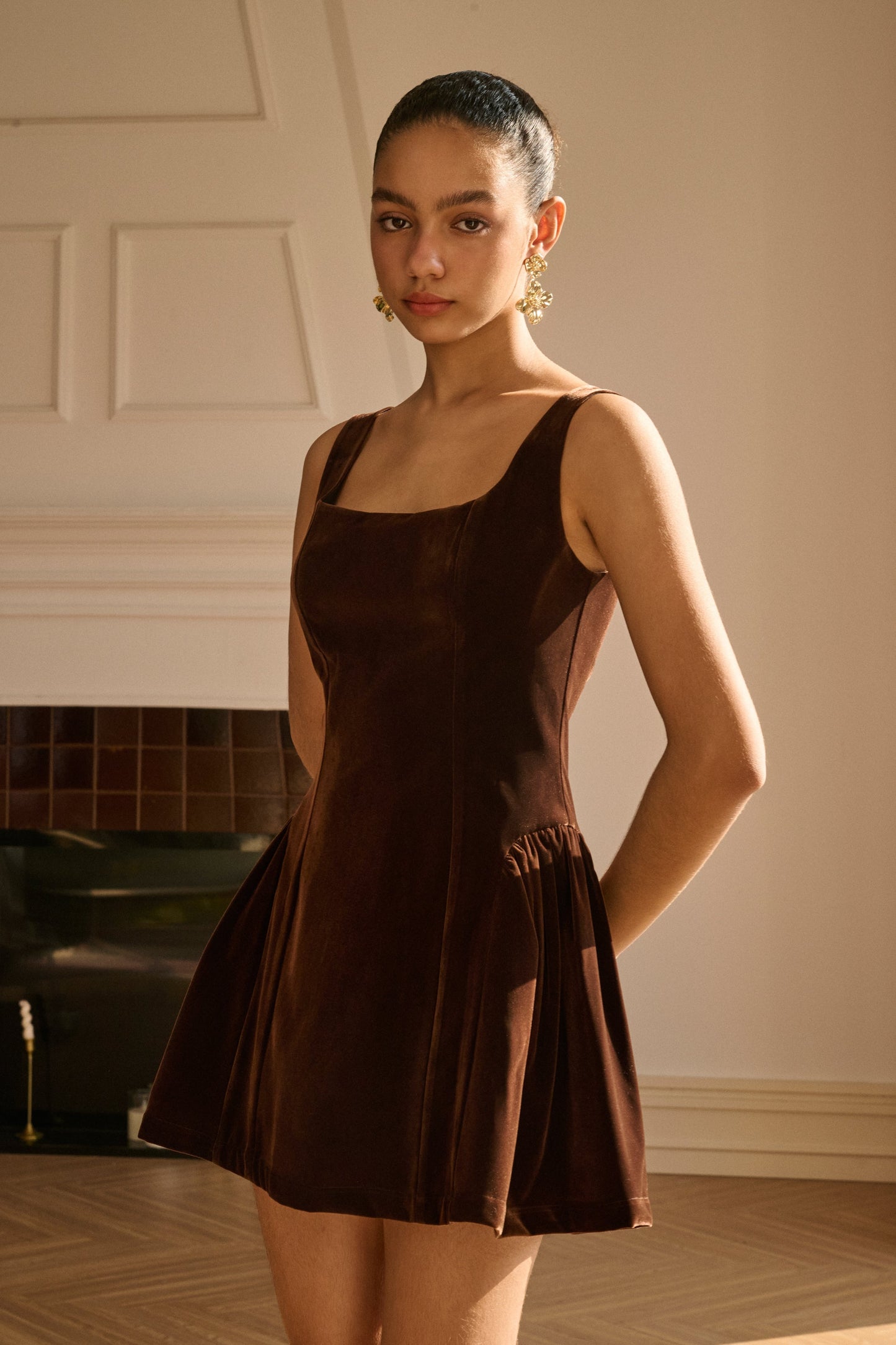 Soft Round-Neck Short Dress