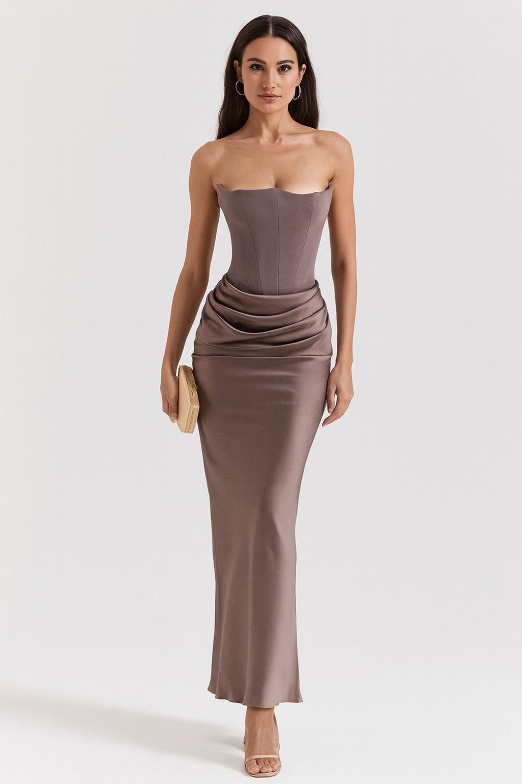 Women's Strapless Maxi Dress Flowing Silhouette - VibreMode