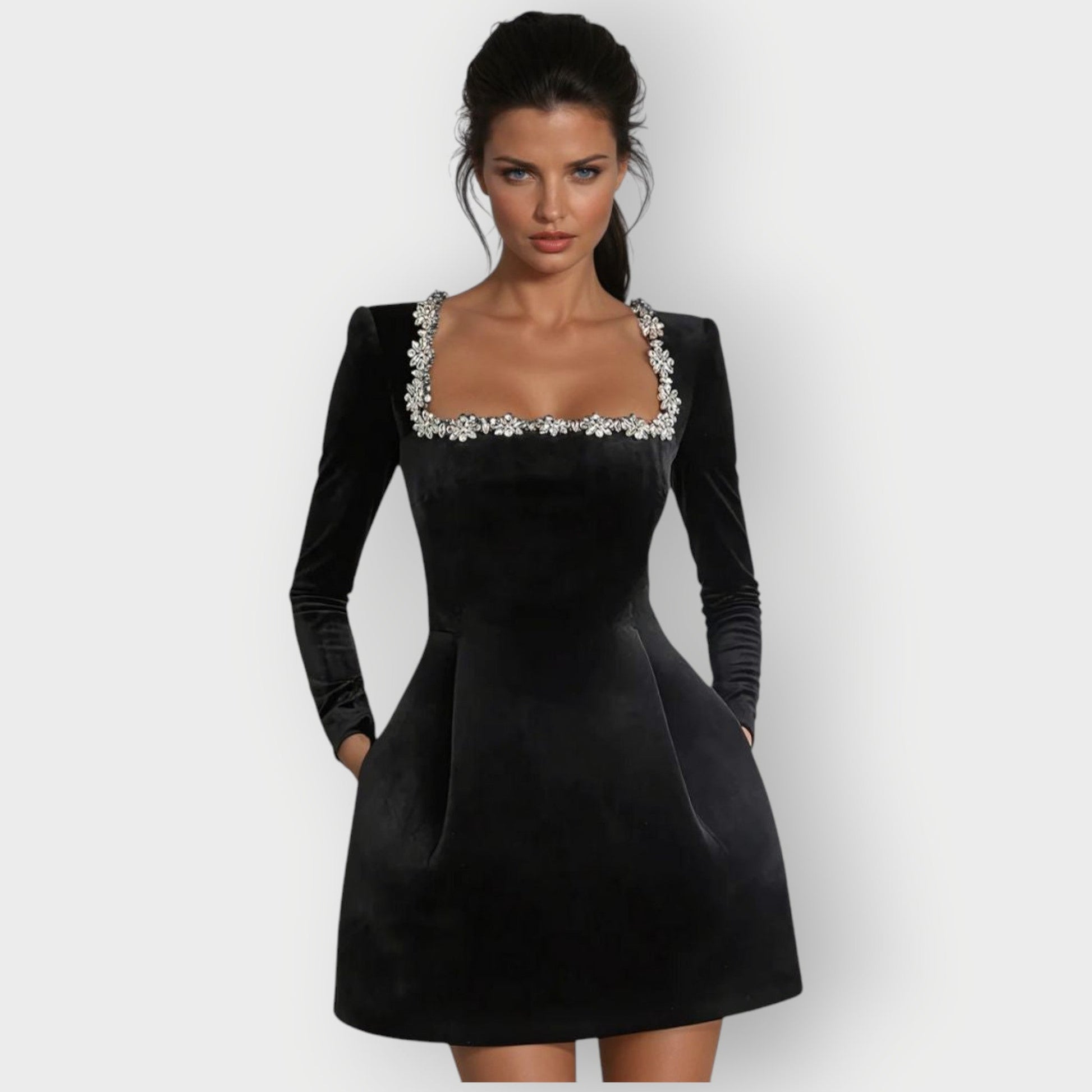 Women's Velvet Mini Dress Square Neck - VibreMode
