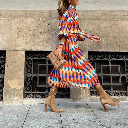 Women's Midi Dress Vibrant Print Summer - VibreMode