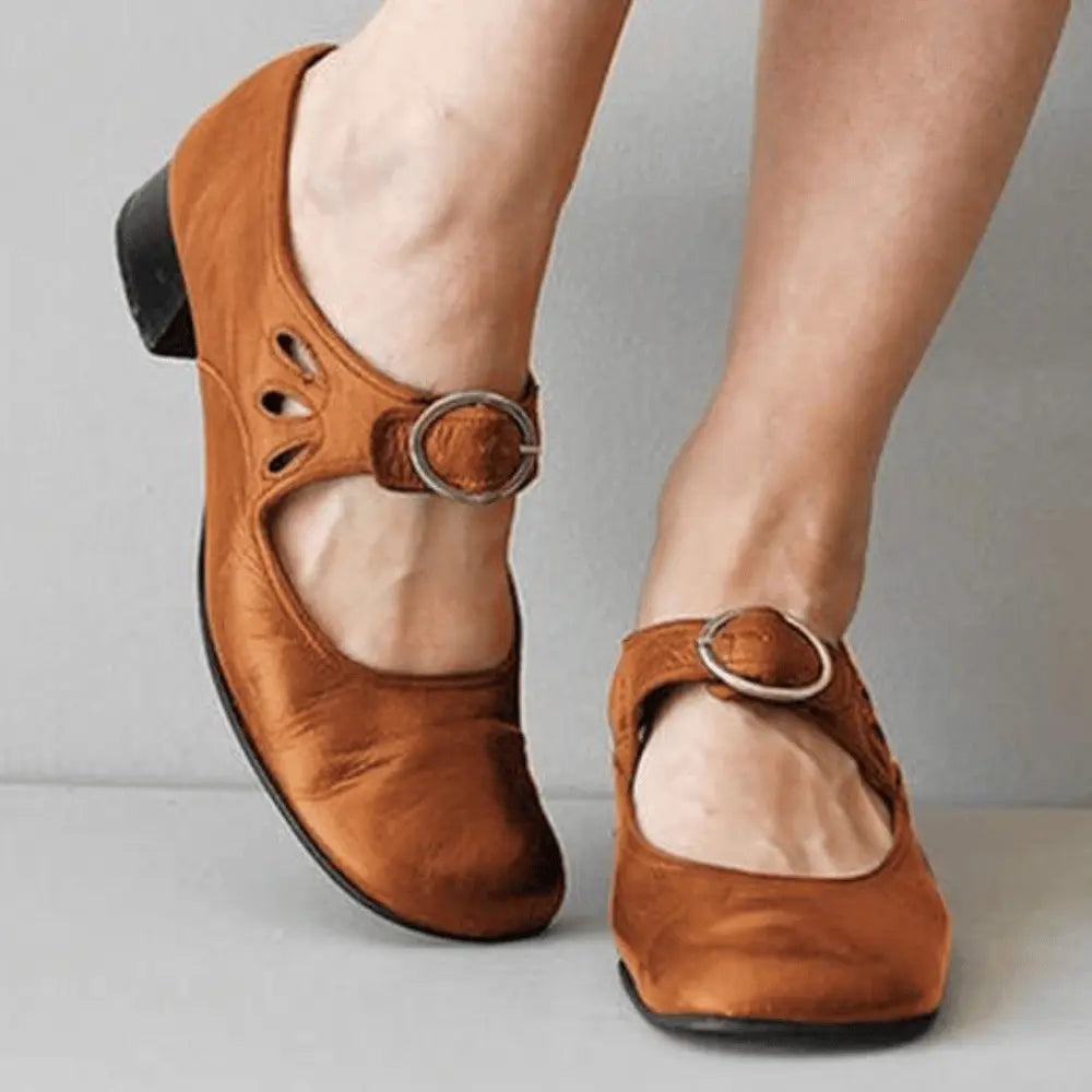 Women's Mary Jane Flats Comfortable Leather Black - VibreMode