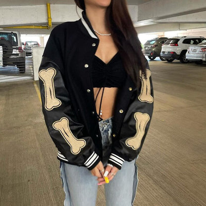 Women's Graphic Bomber Jacket Bone Sleeve Design