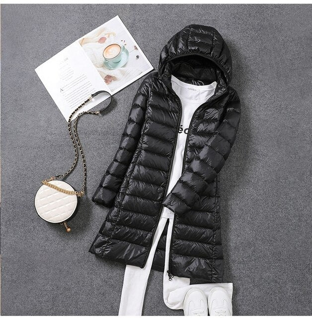 Women's Down Jacket Detachable Hood Waterproof Insulated