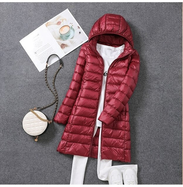 Women's Down Jacket Detachable Hood Waterproof Insulated - VibreMode