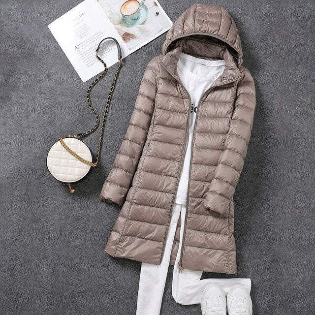 Women's Down Jacket Detachable Hood Waterproof Insulated