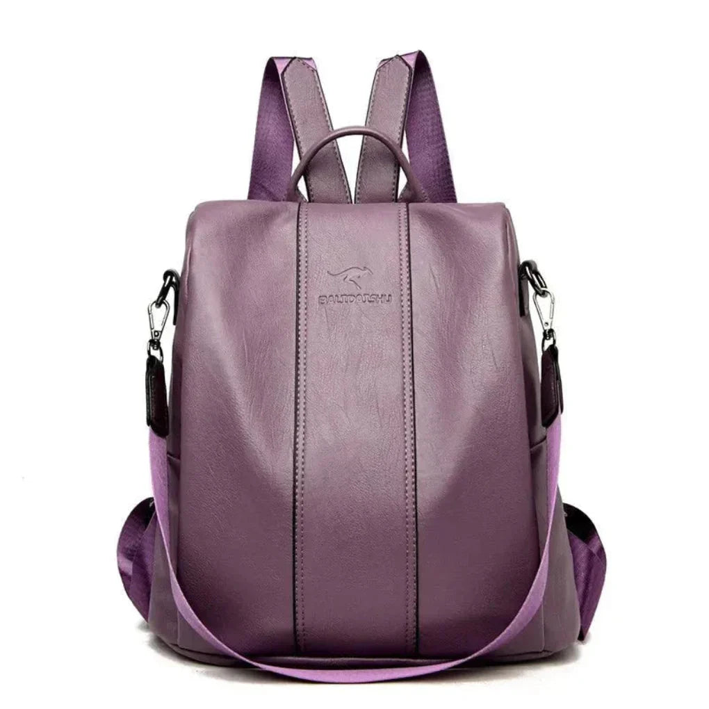 Women's Leather Anti-Theft Backpack Concealed Storage