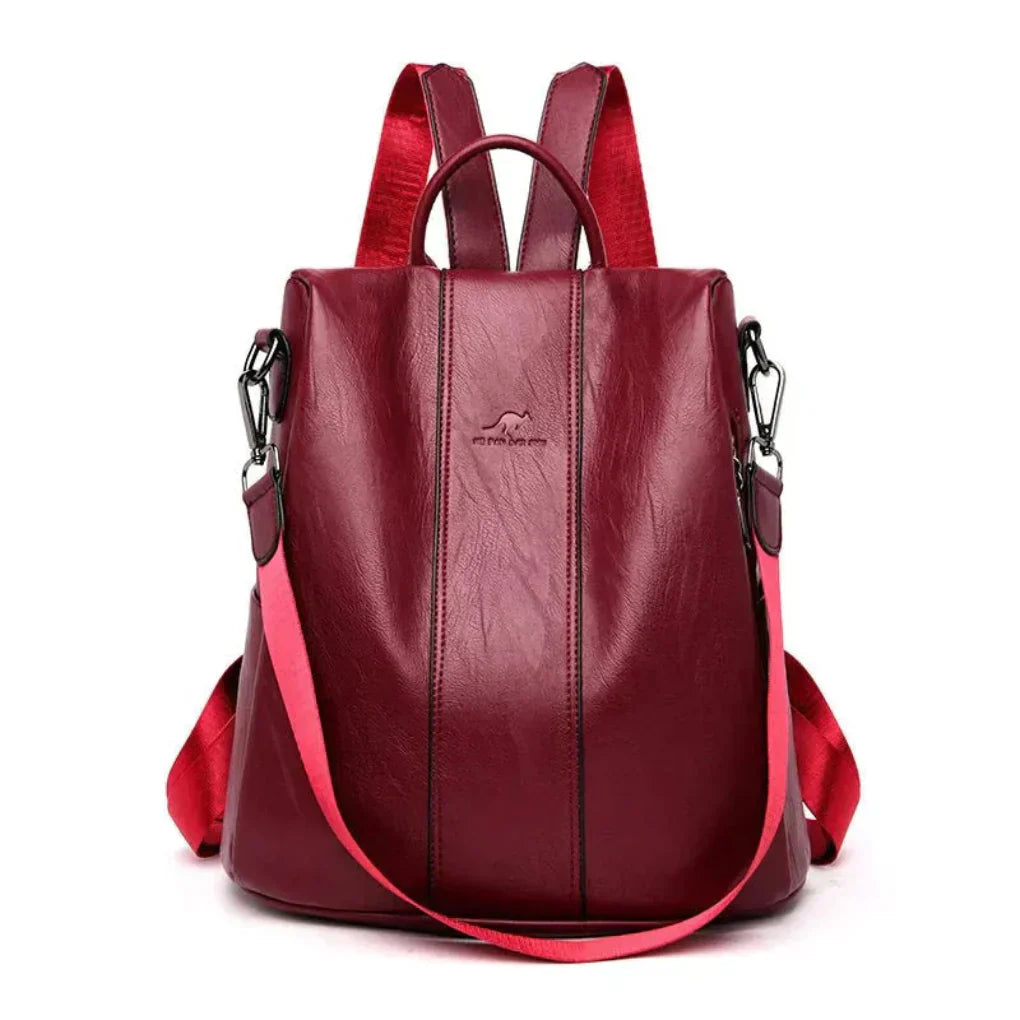 Women's Leather Anti-Theft Backpack Concealed Storage