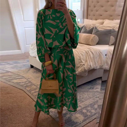 Vibrant Floral 2-Piece Lantern Sleeve Outfit