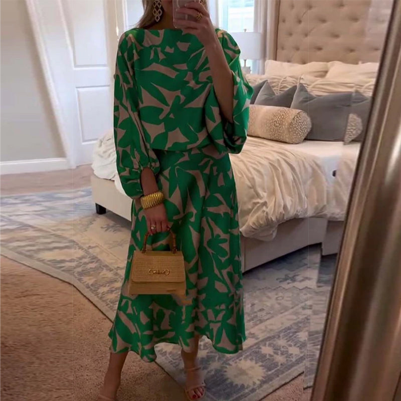 Women's Printed Two Piece Set Lantern Sleeves