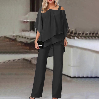 Women's Cold Shoulder Blouse Two-Piece Set