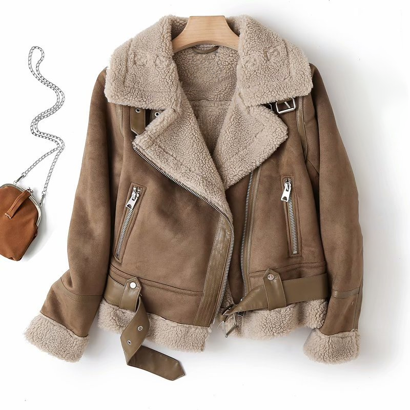 Luxury Faux Shearling Biker Jacket for Women - VibreMode