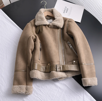 Luxury Faux Shearling Biker Jacket for Women