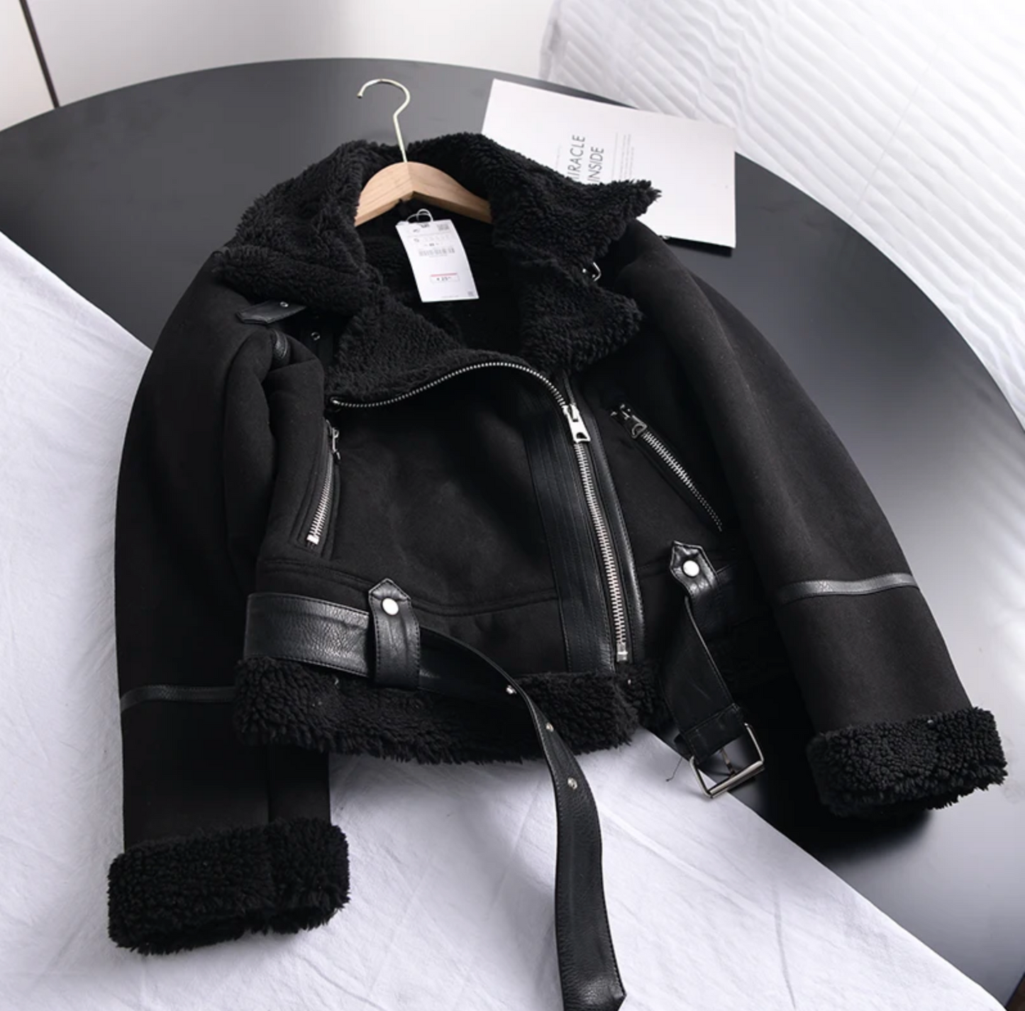 Luxury Faux Shearling Biker Jacket for Women