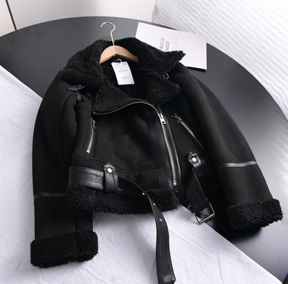 Luxury Faux Shearling Biker Jacket for Women