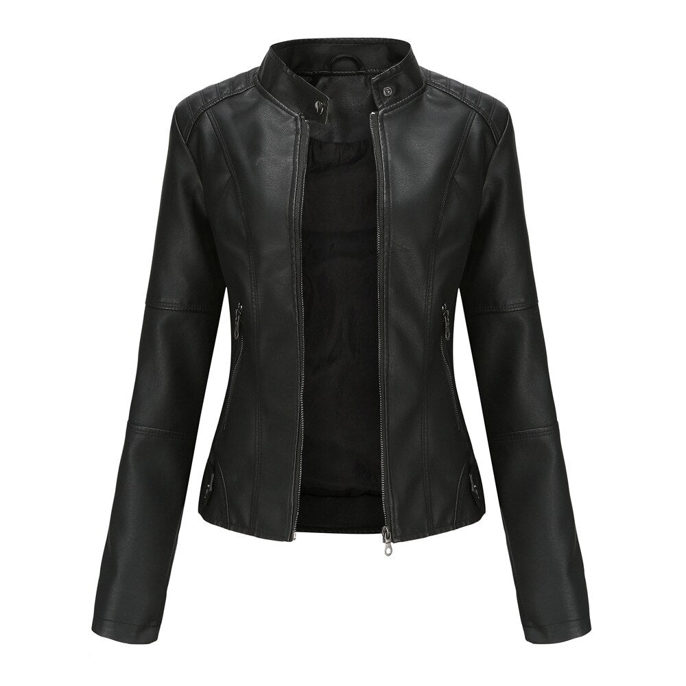 Women's Slim Fit Mao Jacket Zipper Front Hip Length