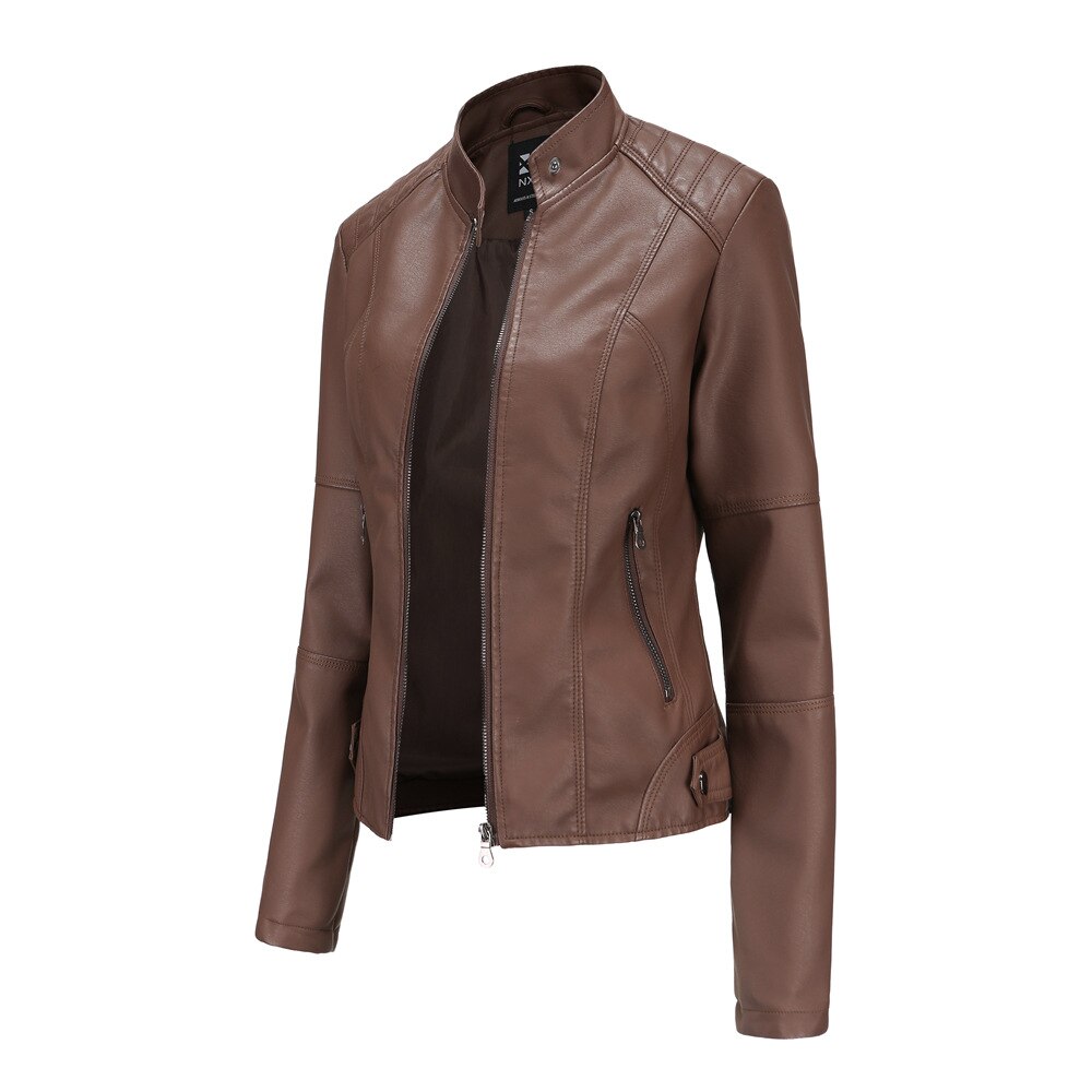 Women's Slim Fit Mao Jacket Zipper Front Hip Length