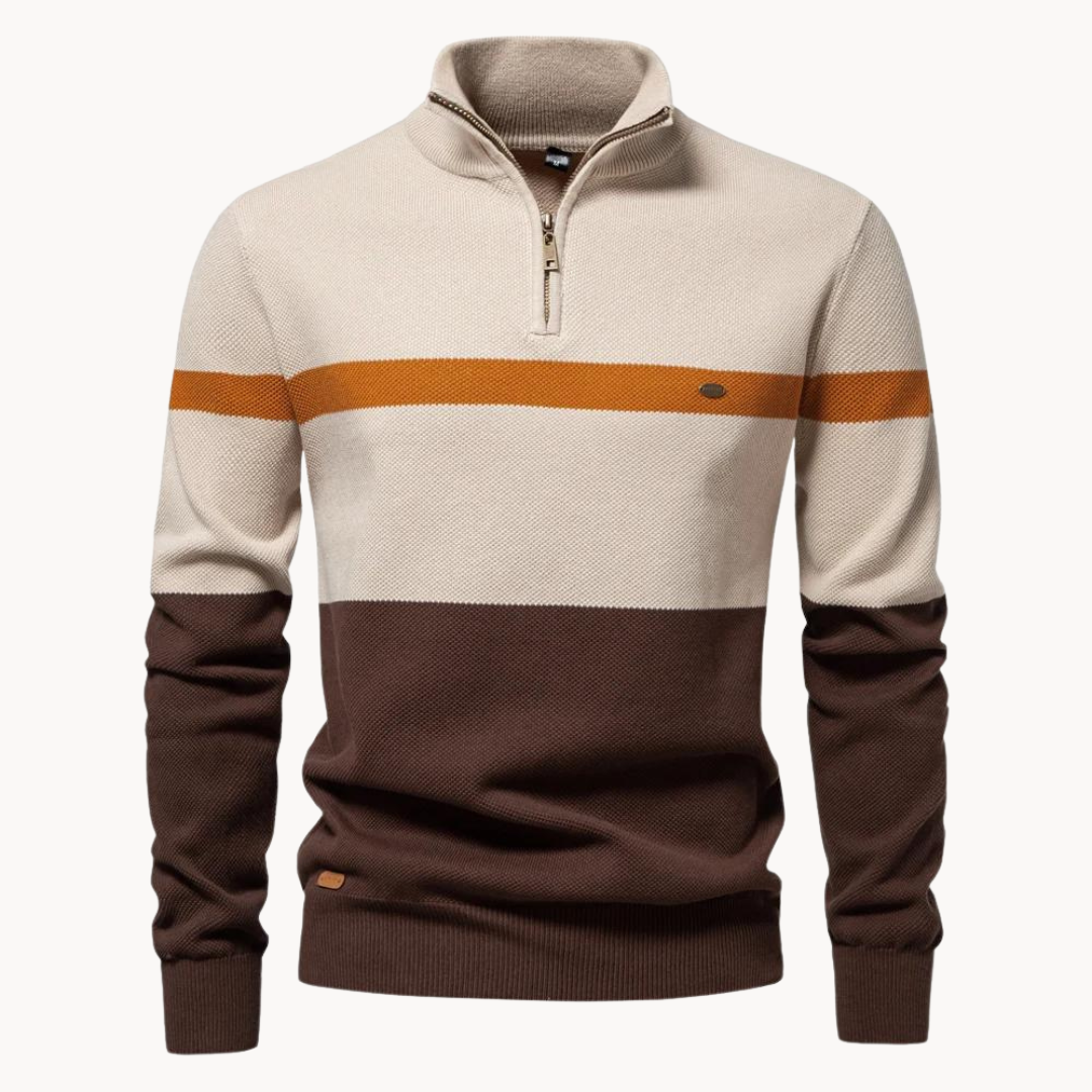 Men's Color Block Quarter-Zip Sweater Casual - VibreMode