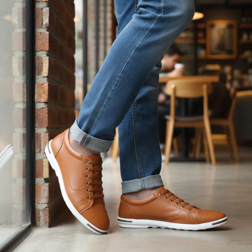 Comfortable Men's Leather Lace Up Sneakers