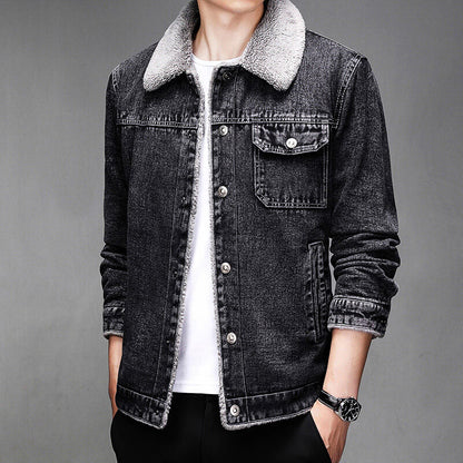 Fleece Lined Denim Bomber Jacket