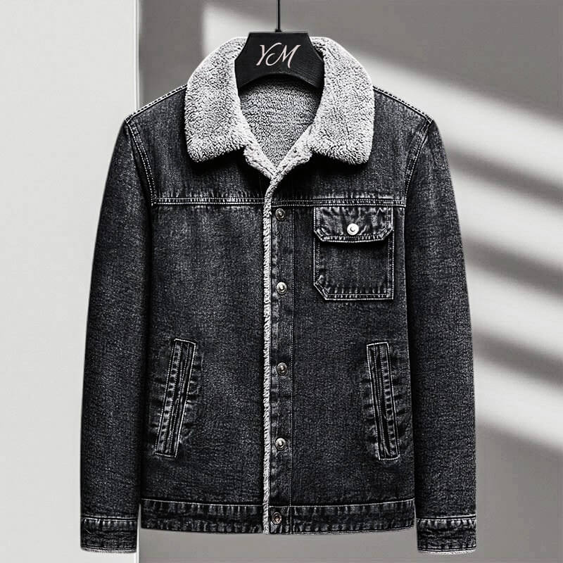 Fleece Lined Denim Bomber Jacket