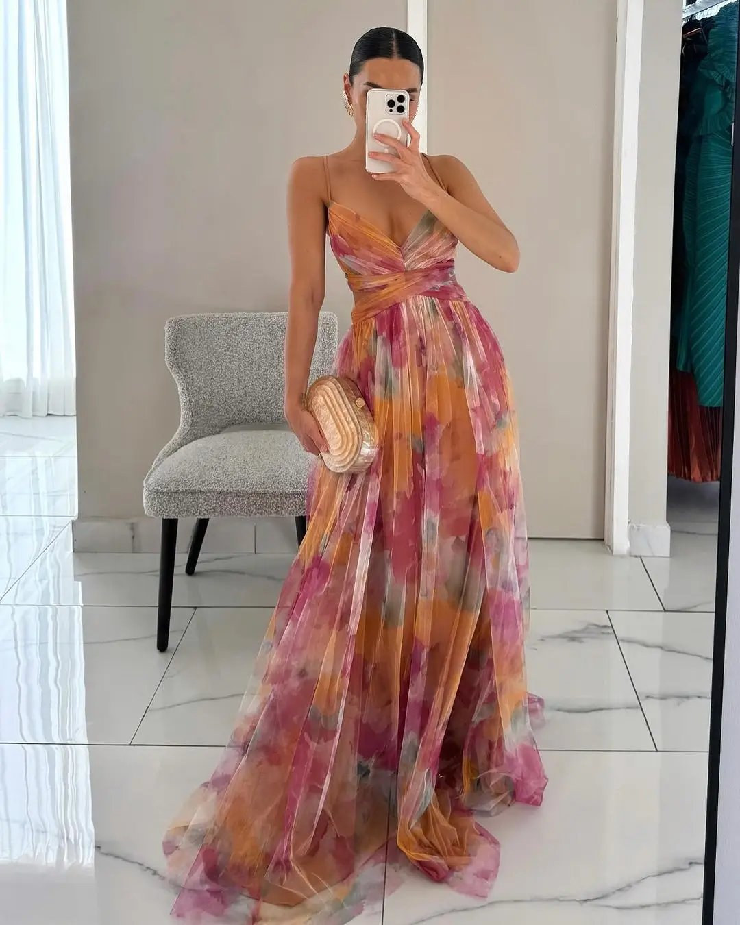 Women's Watercolor Maxi Dress Elegant Print - VibreMode