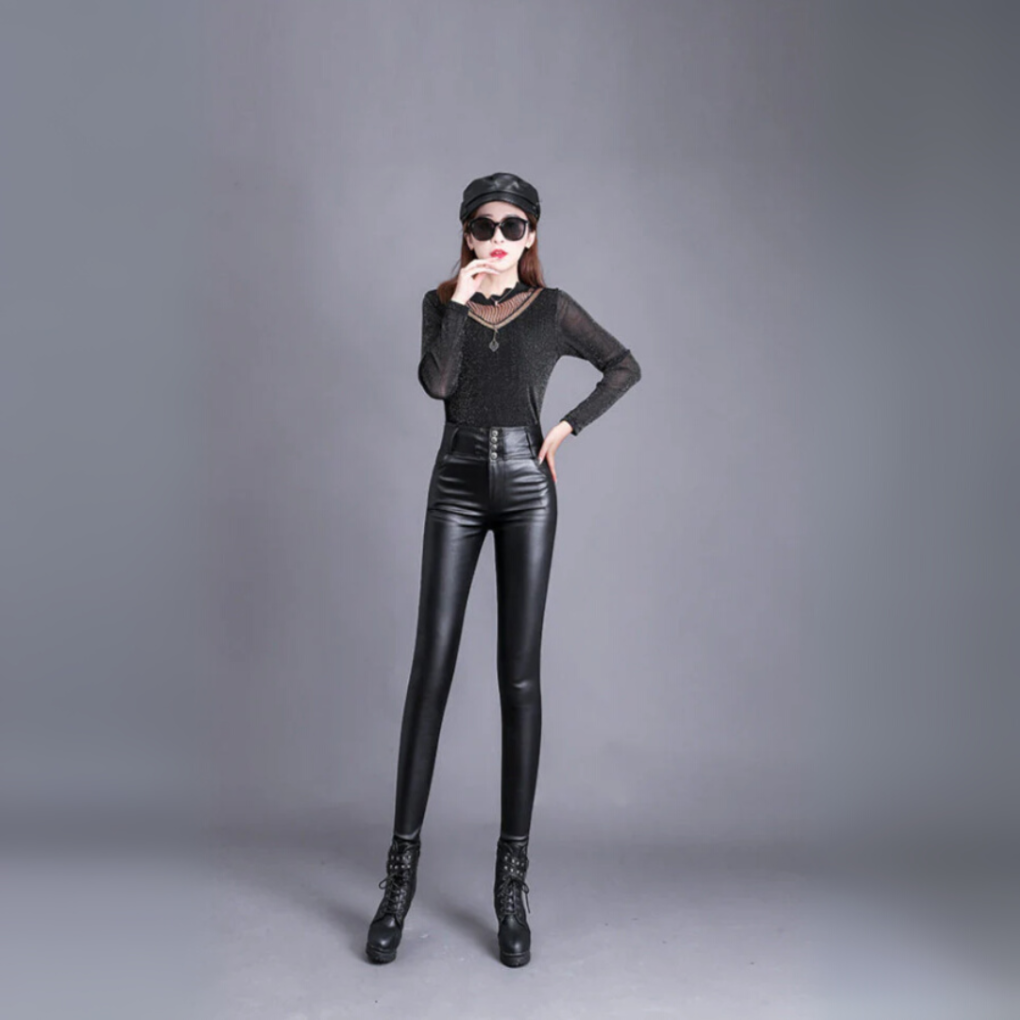 Women's High-Waist Pu Leather Pants - VibreMode