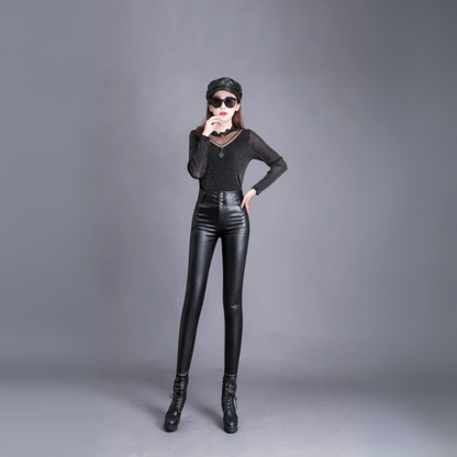 Women's High-Waist Pu Leather Pants - VibreMode