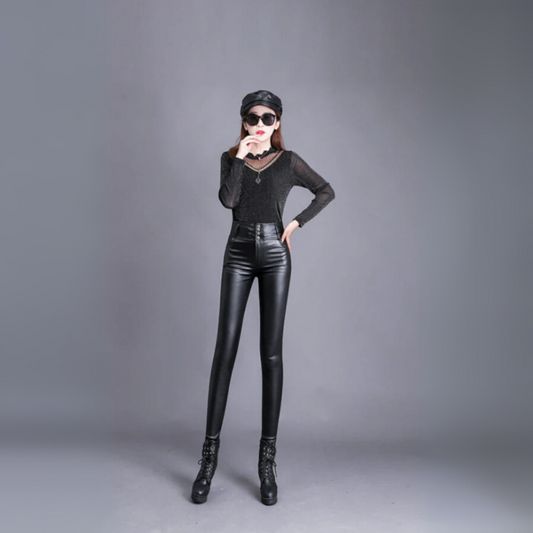 Women's High-Waist Pu Leather Pants - VibreMode