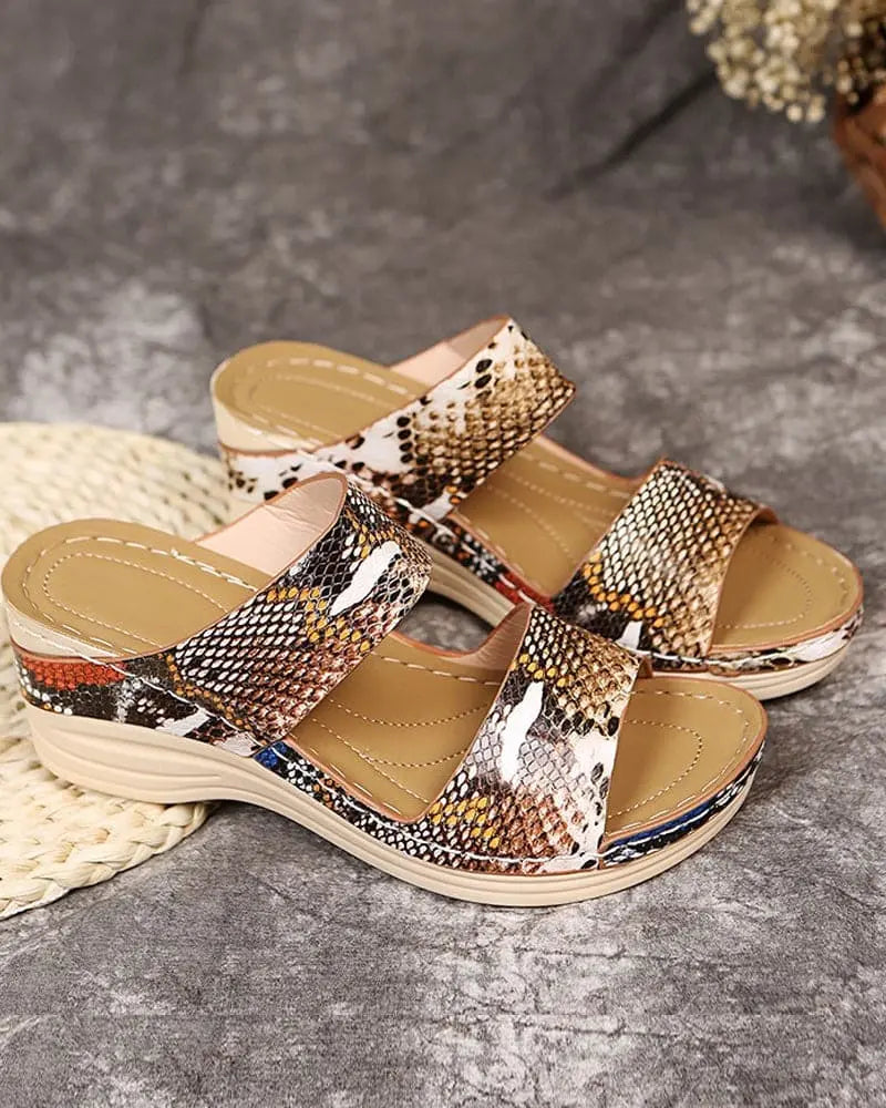 Wedge Sandals for Women – Stylish Animal Print Straps