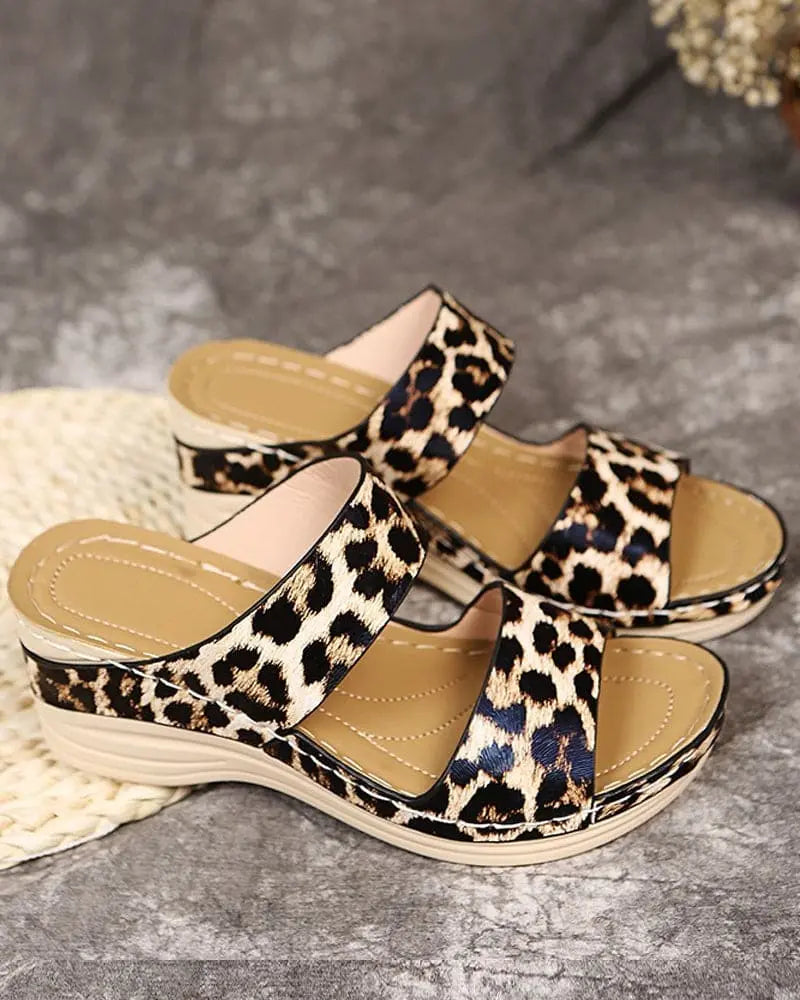 Wedge Sandals for Women – Stylish Animal Print Straps