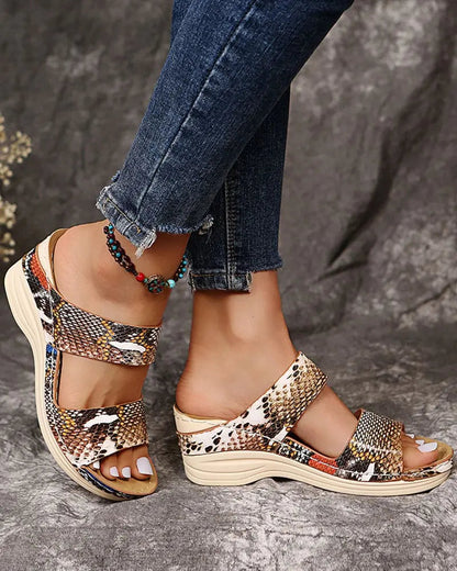 Women's Wedge Sandals Animal Print Straps - VibreMode