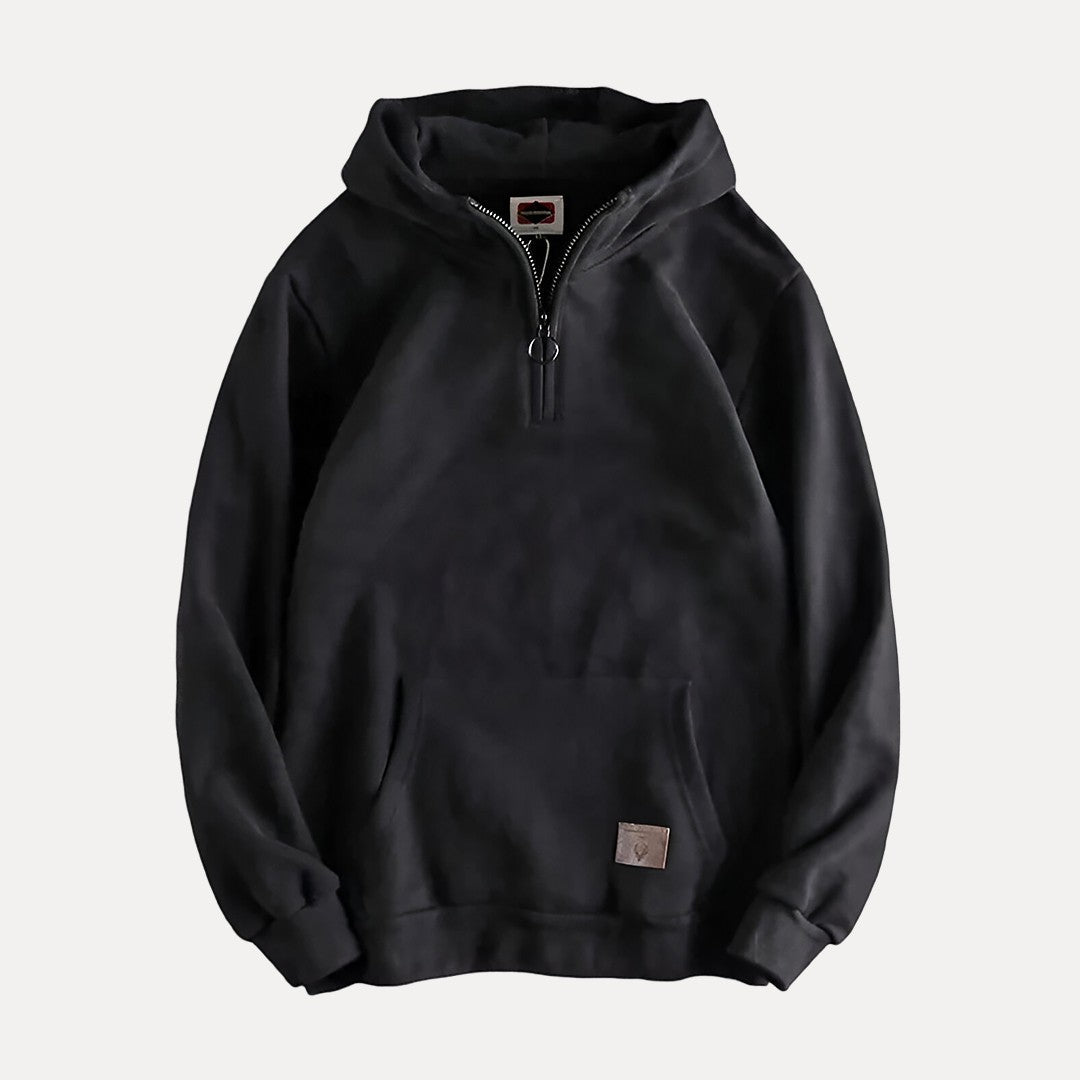 Men's Half-Zip Hoodie Kangaroo Pocket Fleece Grey