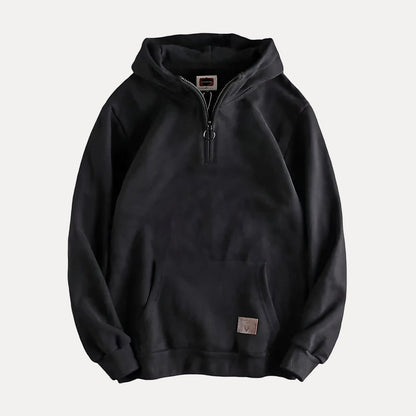 Men's Half-Zip Hoodie Kangaroo Pocket Fleece Grey