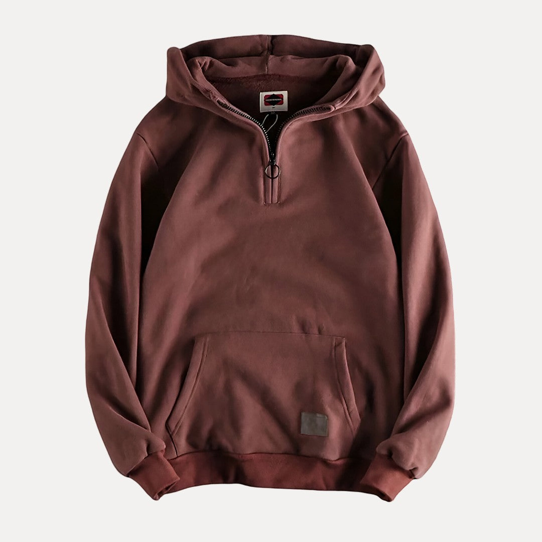 Men's Half-Zip Hoodie Kangaroo Pocket Fleece Grey - VibreMode