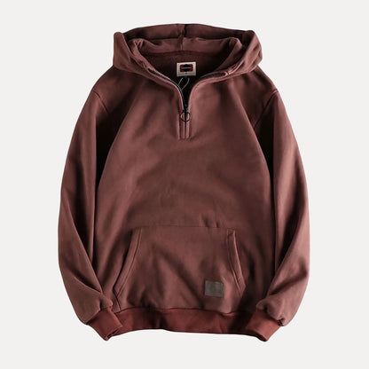 Men's Half-Zip Hoodie Kangaroo Pocket Fleece Grey - VibreMode