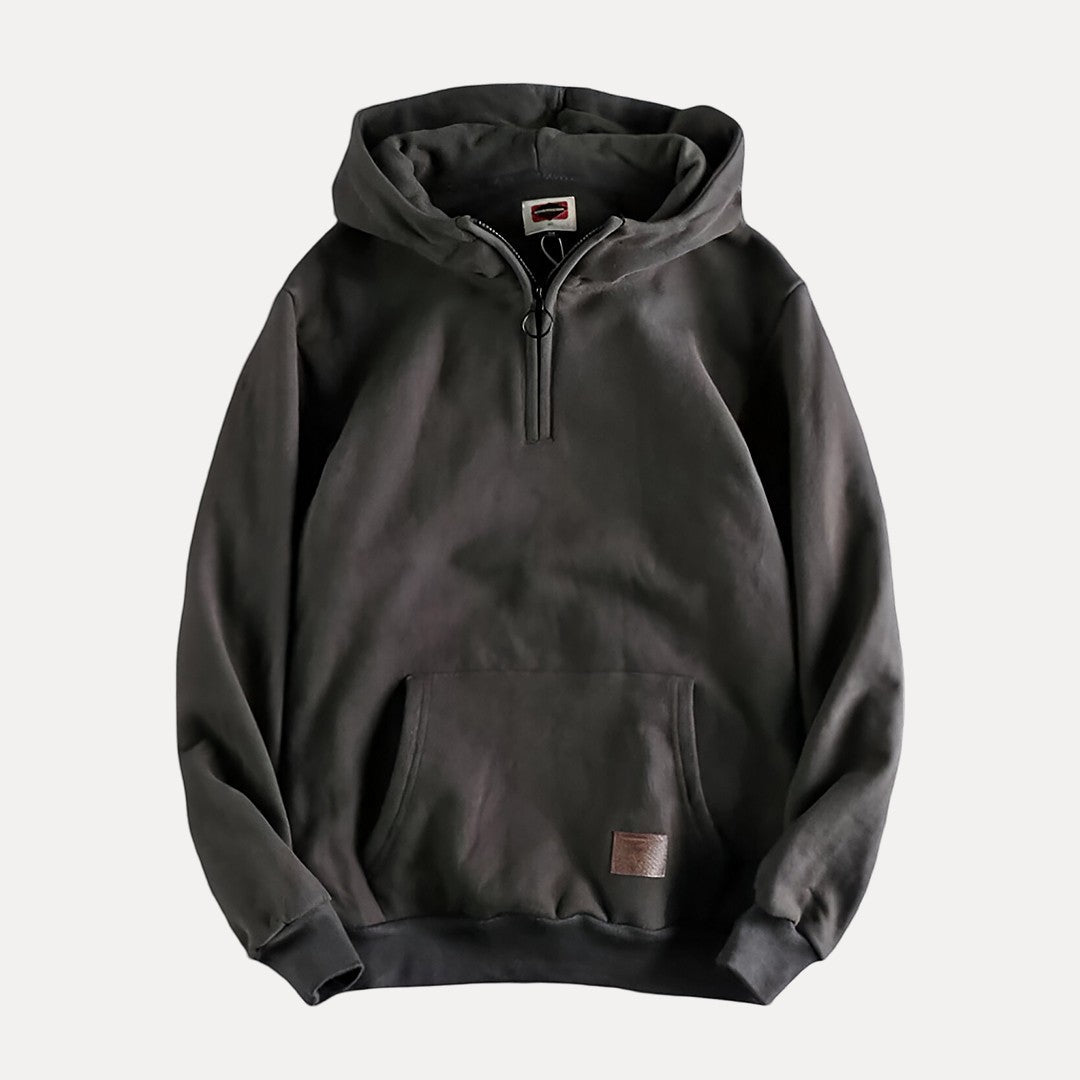 Men's Half-Zip Hoodie Kangaroo Pocket Fleece Grey