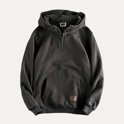 Men's Half-Zip Hoodie Kangaroo Pocket Fleece Grey