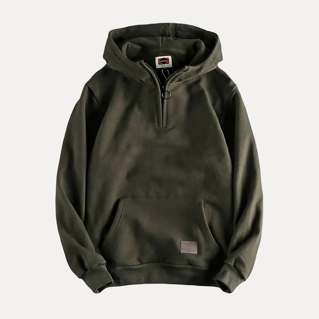 Men's Half-Zip Hoodie Kangaroo Pocket Fleece Grey