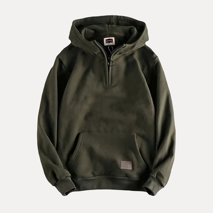 Men's Half-Zip Hoodie Kangaroo Pocket Fleece Grey