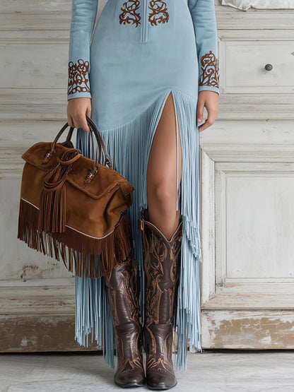 Luxurious Faux Suede Long Maxi Dress