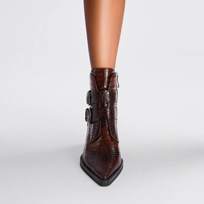 Women's Pointed Toe Boots Buckle Strap Detail