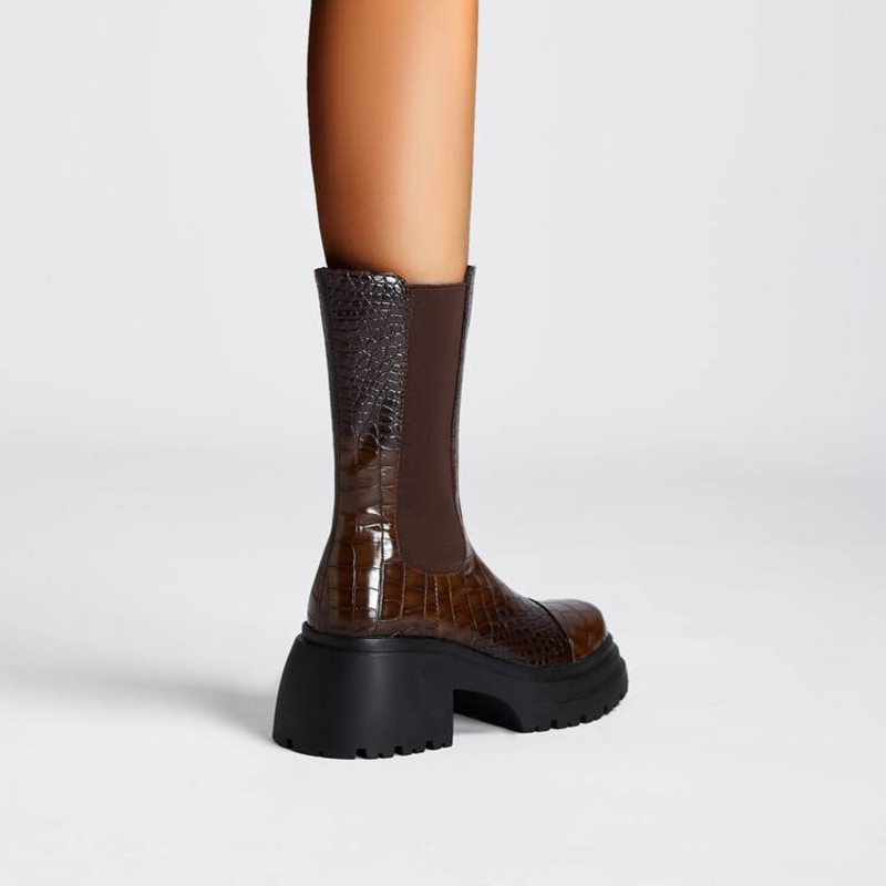 Women's Elastic Panel Boots Textured Upper