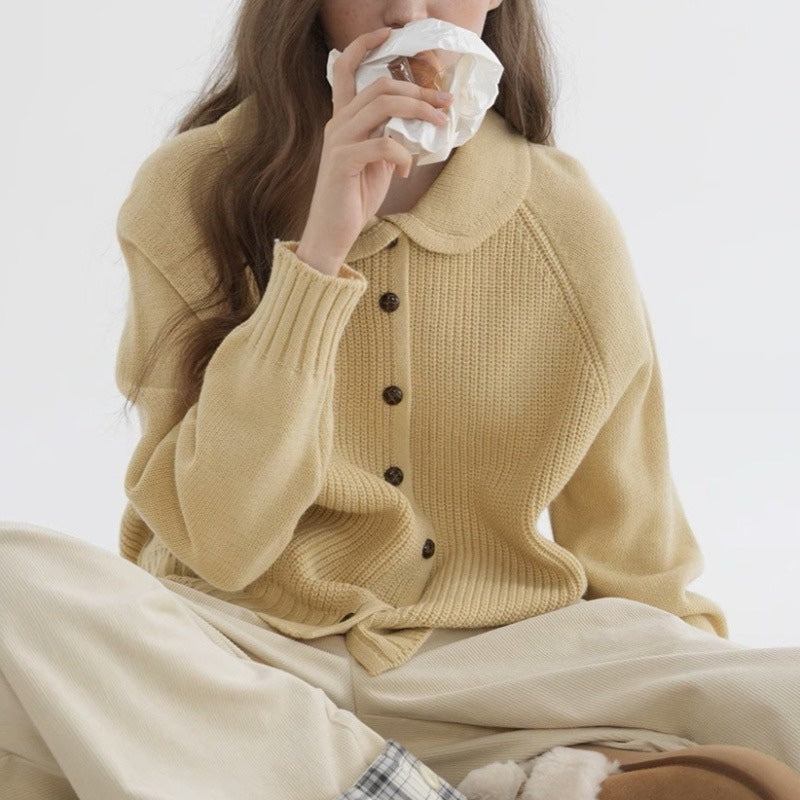 Women's Long Sleeve Cardigan Rounded Collar